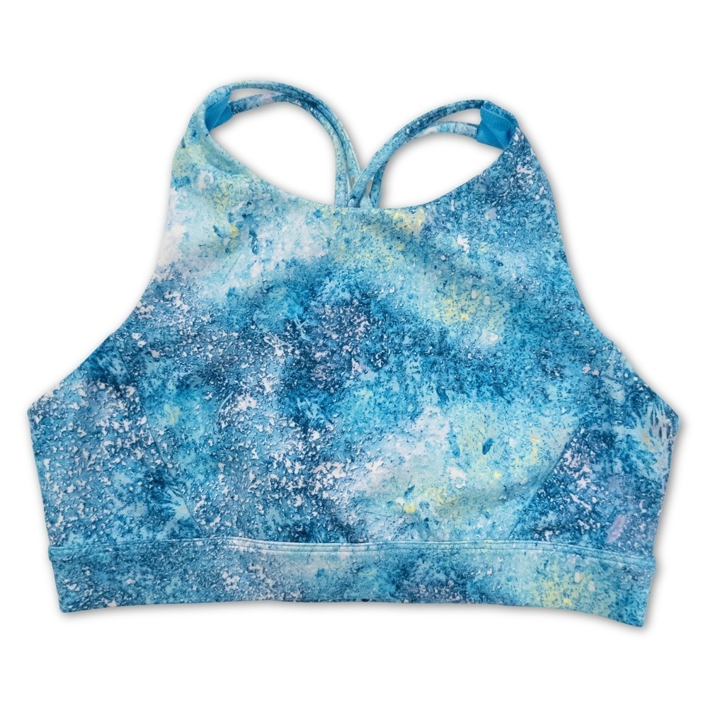 All in Motion Sports Bra Criss Cross Back Girls Large Blue Abstract Activewear